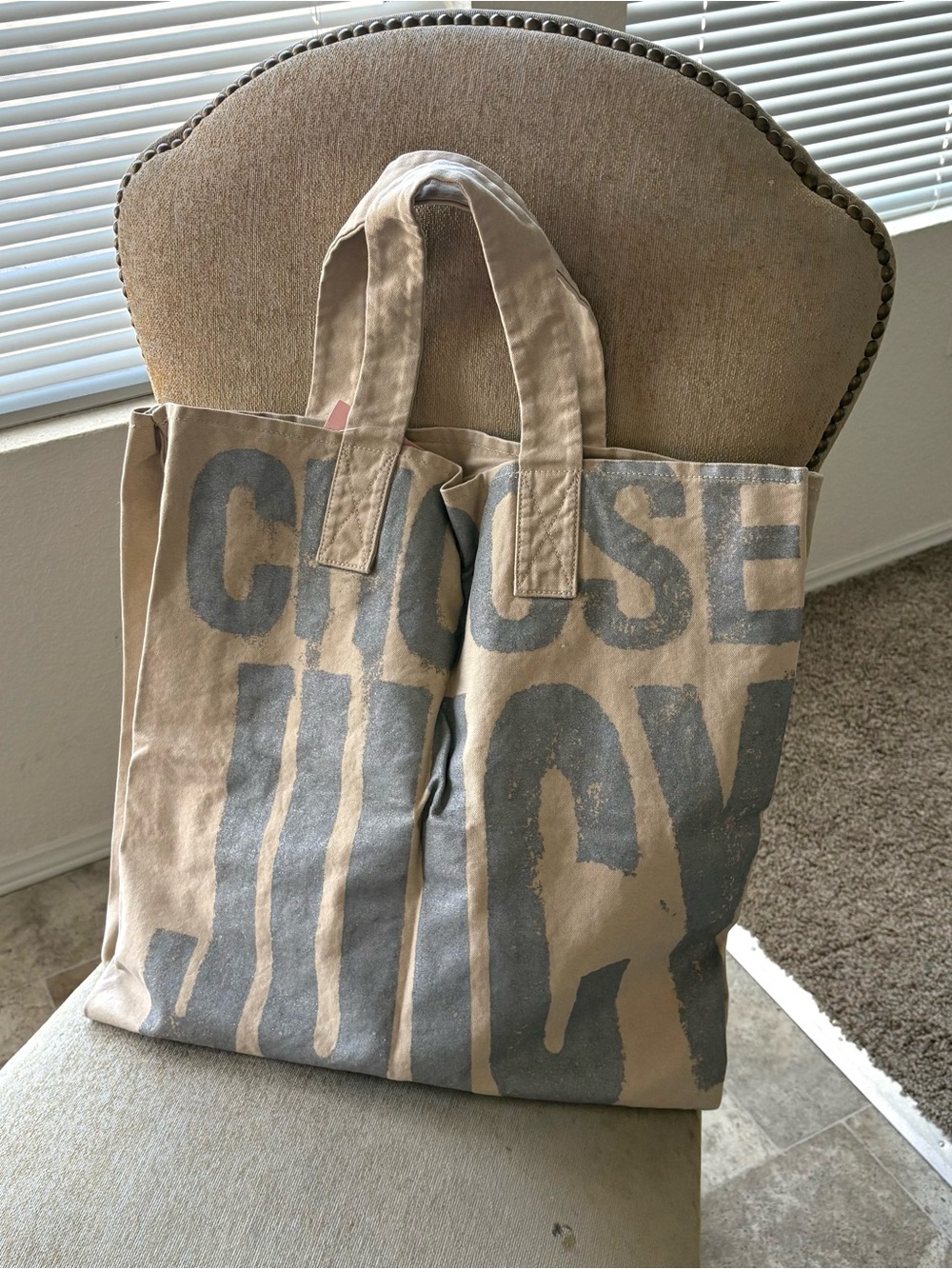 Brand New Juicy Couture Tote Bag with 'Choose Joy' Print - Beige & Gray